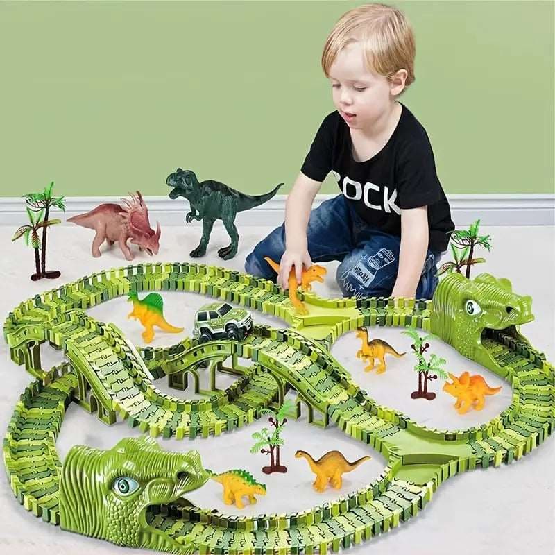 Dinosaur Toys Race Car Track, Create A Dinosaur World Road Race, Flexible Dinosaur Track Toys Set 120/240pcs - Stillstocked - 