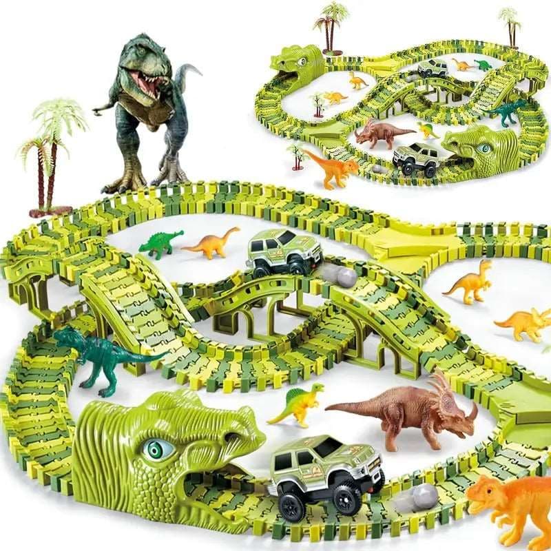 Dinosaur Toys Race Car Track, Create A Dinosaur World Road Race, Flexible Dinosaur Track Toys Set 120/240pcs - Stillstocked - 